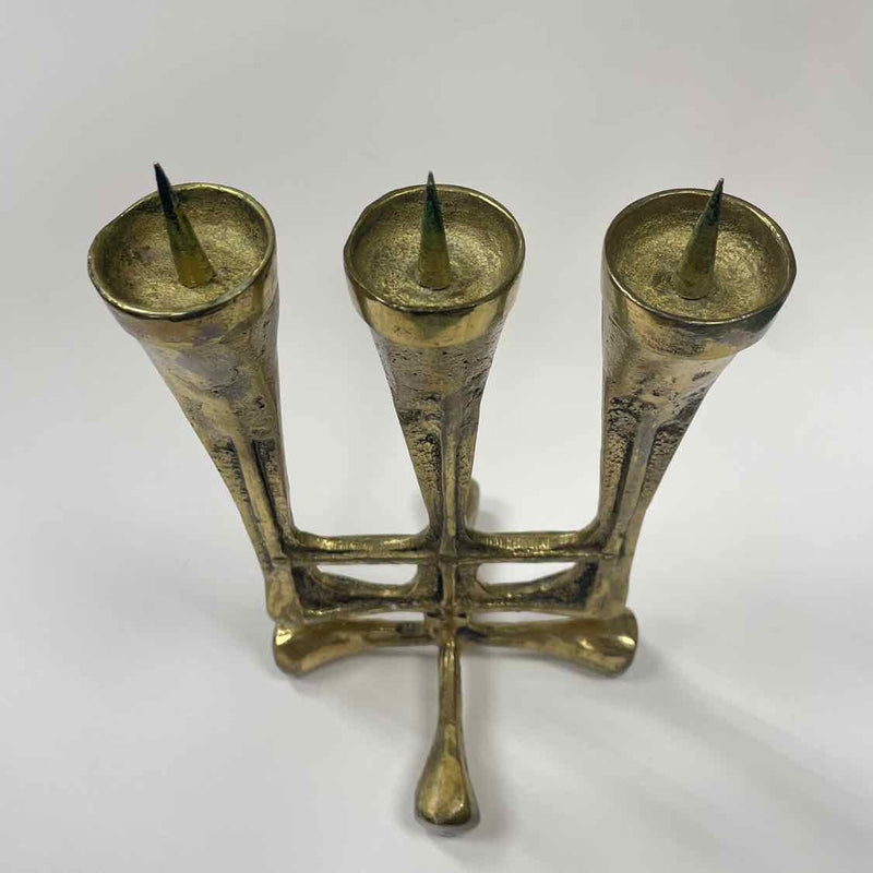 Brutalist Brass 3 Tapers Candelabra