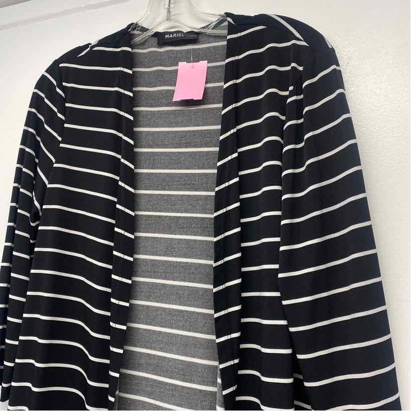 Mariel Size S-M Women's Black-White Stripe Maxi-Open Front Long Sleeve Top