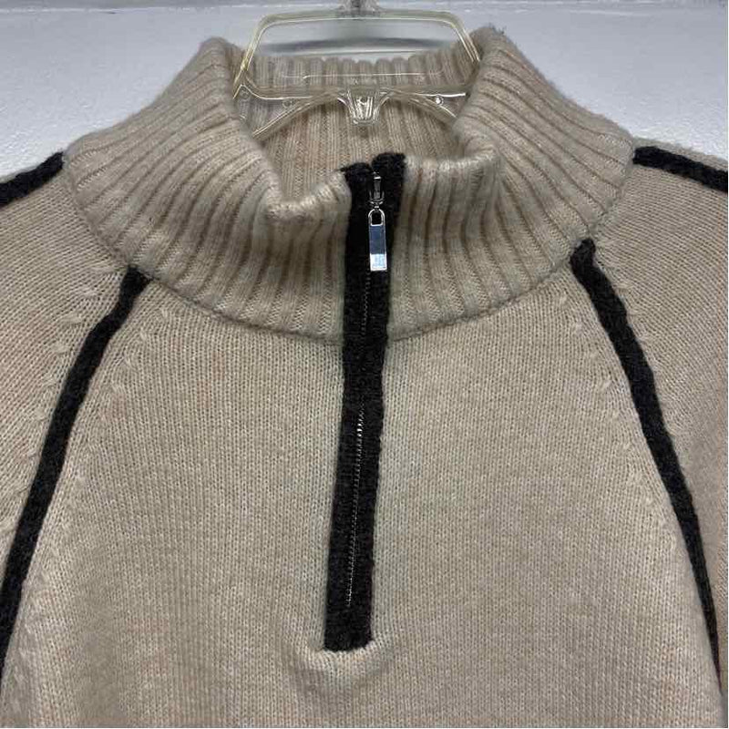Z Supply Size M Women's Beige Stripe Zip Mock Neck Sweater