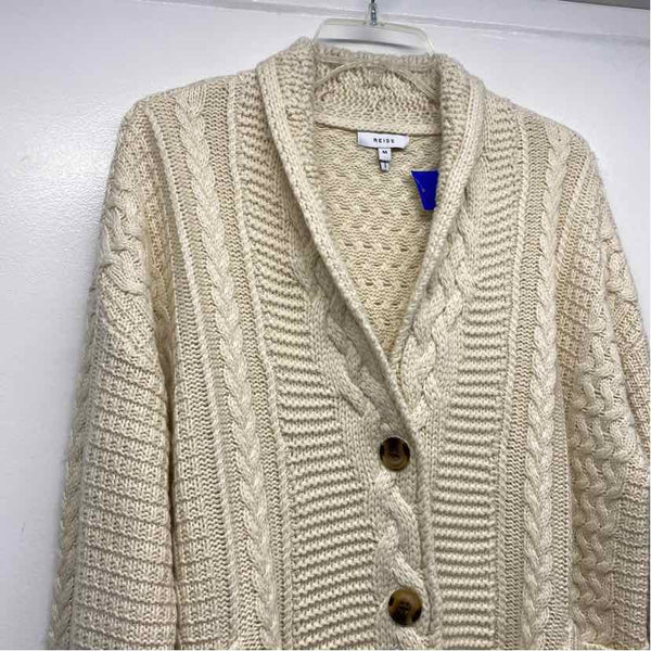 Reiss Size M Women's Cream Solid Button Up Sweater