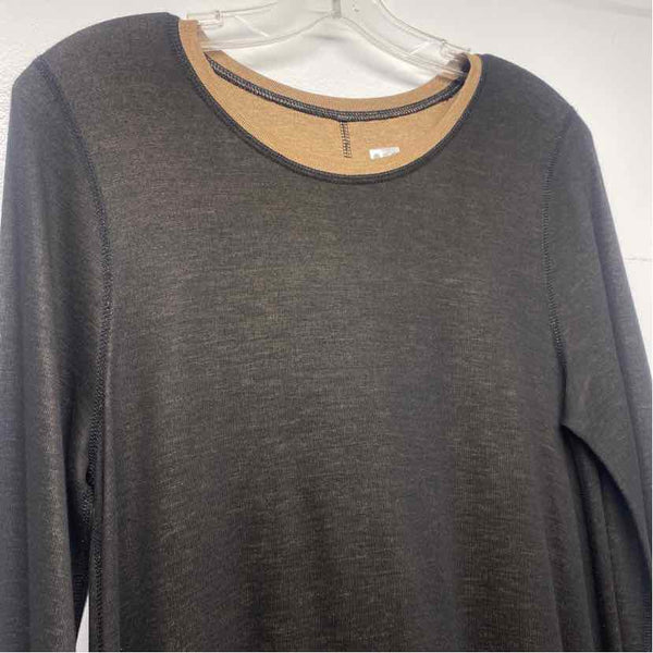 Three Dots Size M Women's Black-Brown Color Block Long Sleeve Dress