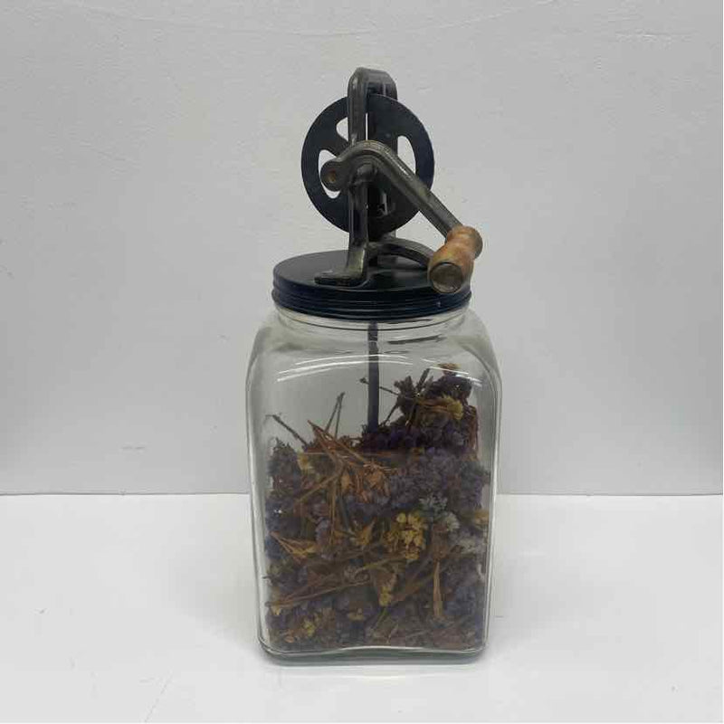Antique Clear Glass Metal Square Butter Churn