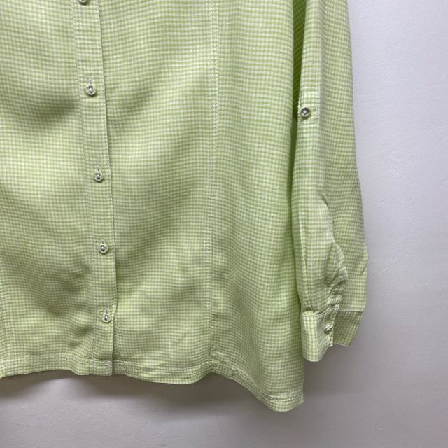 Chico's Size XL-3 Women's Green-White Plaid Button Down Blouse