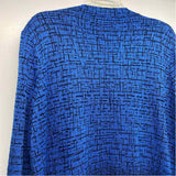 Ming Wang Size 2x Women's Blue-Black Pattern Open Front Long Sleeve Top
