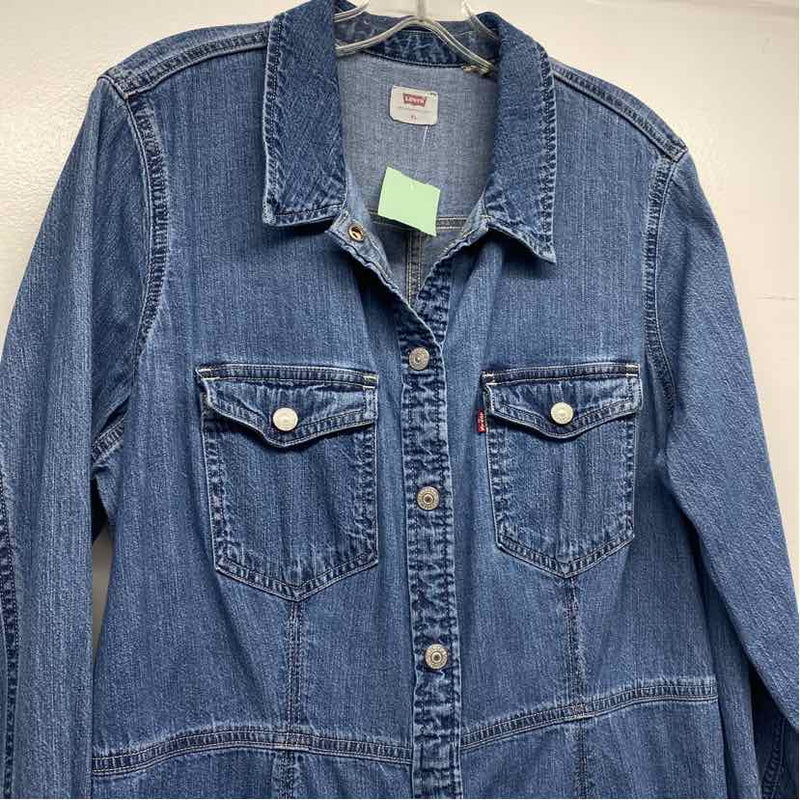 Levis Size Xl Women's Blue Solid Shirt Dress