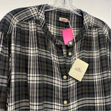 Faherty Size Xl Women's Black-White Plaid Button Up Blouse