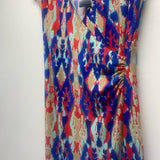 Jones New York Size S Women's Blue-Multi Abstract Faux Wrap Dress