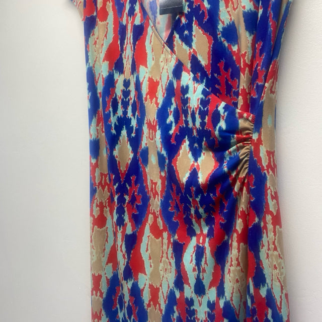 Jones New York Size S Women's Blue-Multi Abstract Faux Wrap Dress