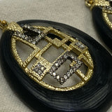 Alexis Bittar Black-Gold Earrings Geometric Gold-Tone Design with Crystals