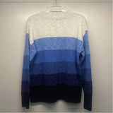 LL Bean Size L Women's Blue-White Stripe Mock Neck Pullover Sweater