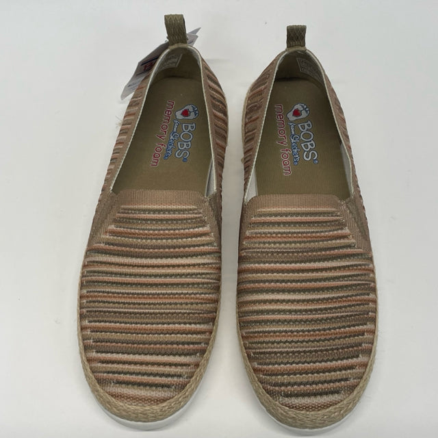 Bobs From Skechers Size 7.5 Women's beige- brown Stripe Slip On Shoes