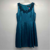 Alex Marie Size 12-L Women's Teal Solid Fit And Flare Dress