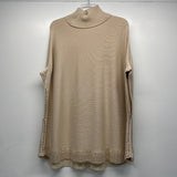 Reba Size L-M Women's Beige Beaded Turtle Neck Poncho-Cape