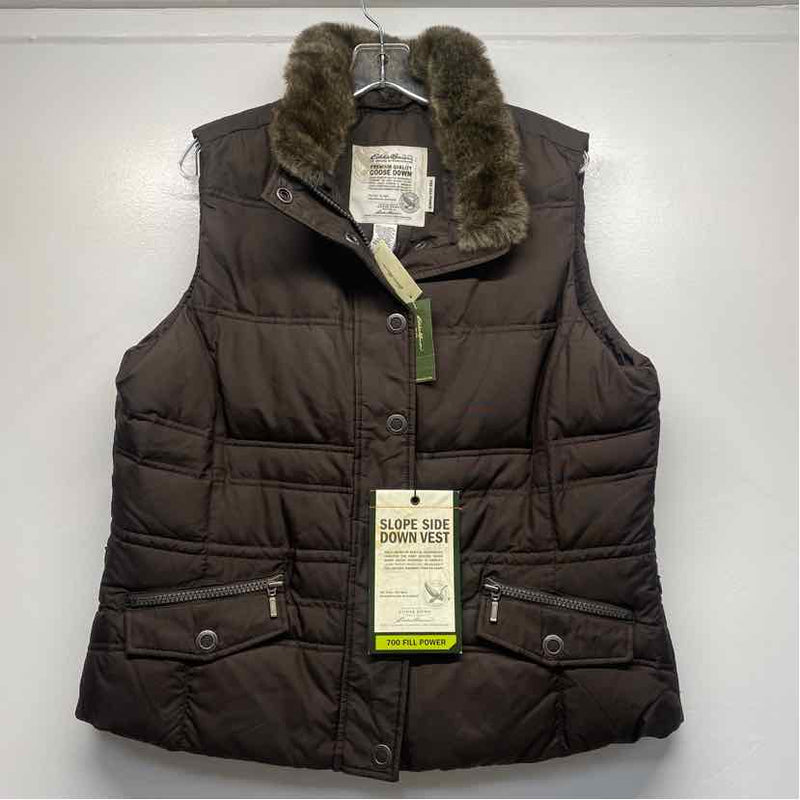 Eddie Bauer Women's Size Xl Brown Solid Zip Mock Neck Slope Side Down Vest