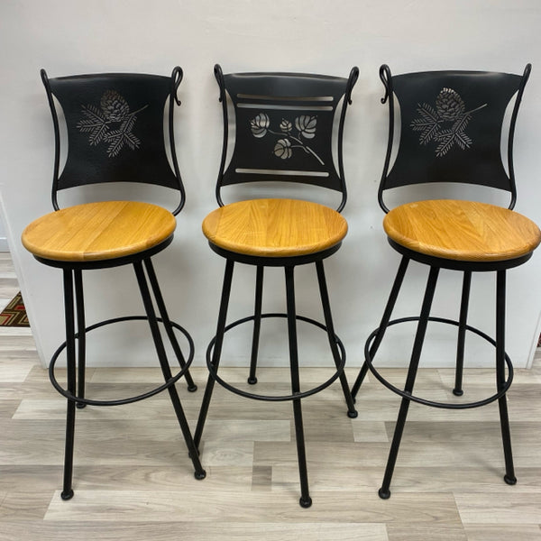 Swivel Brown-Tan Metal -Wood Bar Height Cut Out Stool