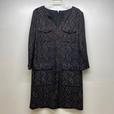 Worth Women's Size 10-M Brown-Multi Pattern Long Sleeve Dress