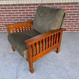 Mission Style Solid Green Microsuede Brown Wood Arm Chair