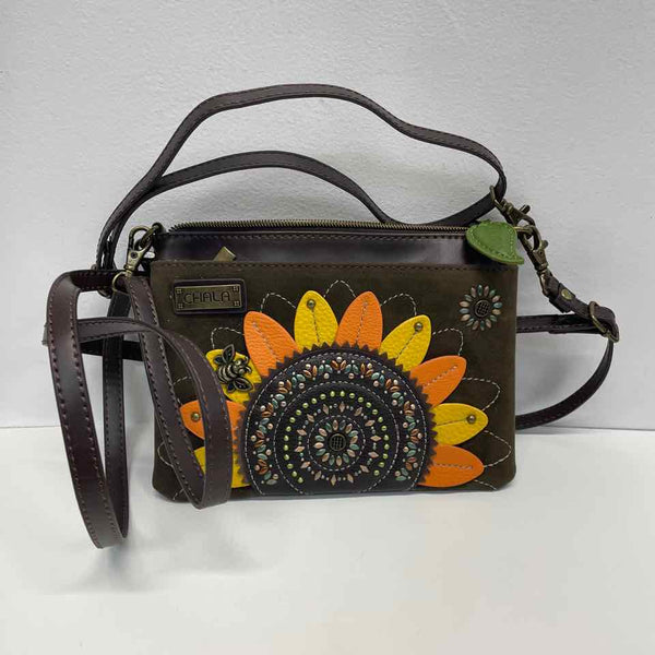 Chala Brown Faux Leather Patchwork Crossbody Handbag