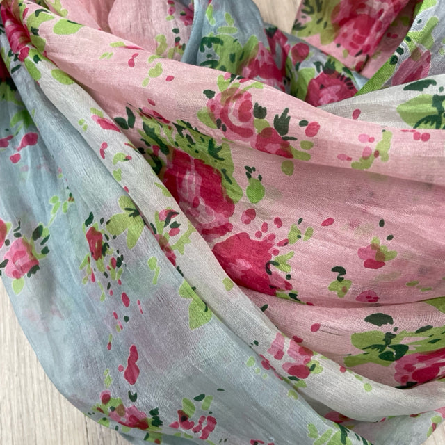 Tolani Blue-Multicolored Floral Silk Infinity Scarf