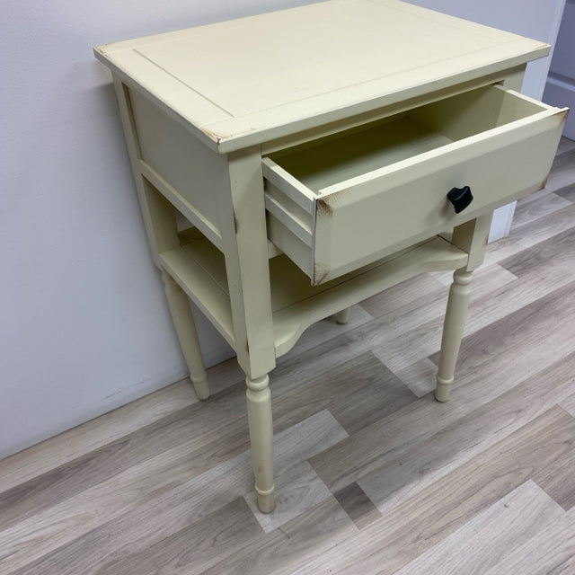 Off White One Drawer Wood Side Table