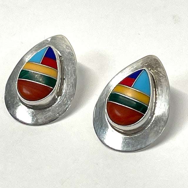 Silver-Multicolor Sterling Silver Native American Earrings