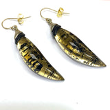 Alexis Bittar Stylized Leaf-Shaped Dangle with Metallic Gold Design  Earrings