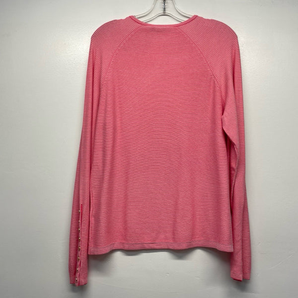 J.McLaughlin Size Xl Women's Pink-White Stripe Crew Neck Long Sleeve Top