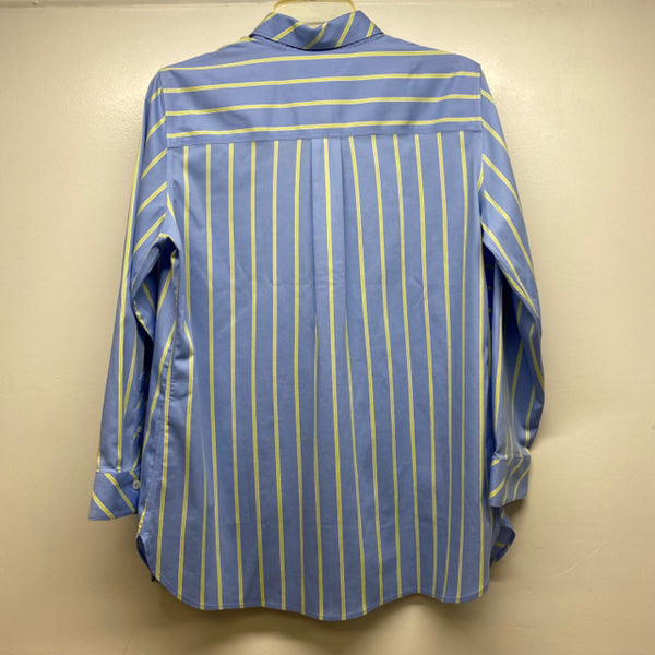 Chico's Size 1-M Women's Blue-Lime Stripe Button Up Shirt