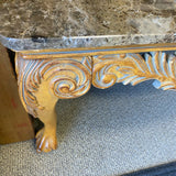 Square Brown Carved Wood Base Stone Top Coffee Table