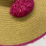 Nine West Large Floppy Tan Straw Hat with Pink Trim