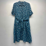 Lauren Ralph Lauren Size L Women's Blue Floral Button Up Short Slv Shirt Dress