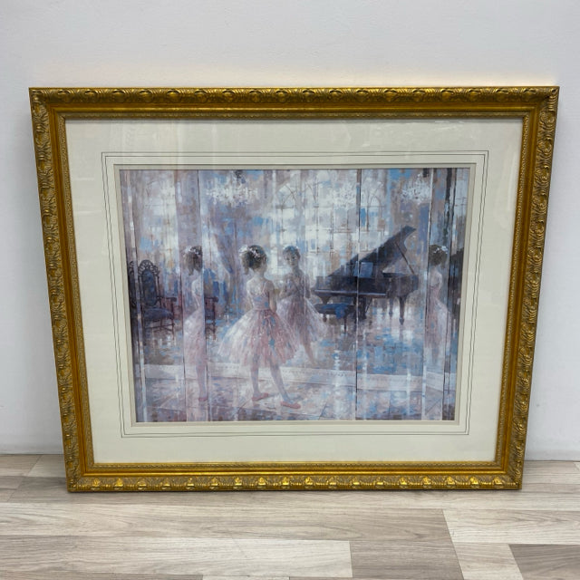 Golden Wood Framed Print of Ballerinas and Piano - " Prelude" by Harrison Rucker