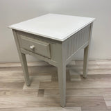 White Wood Side Table - Front Single Drawer