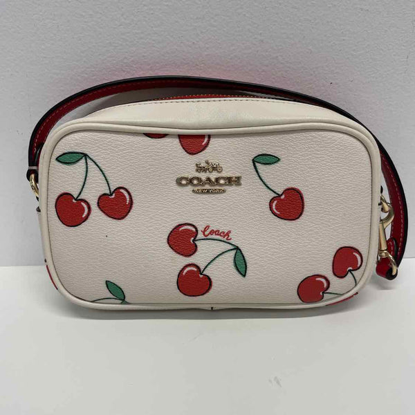 Coach White-Red Leather Cherries Print Wristlet Clutch