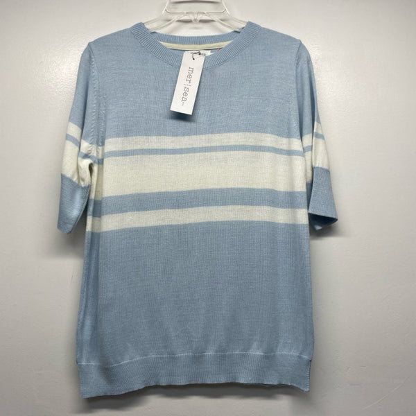 Mer Sea Size M Women's Blue-White Stripe Pullover Short Sleeve Top