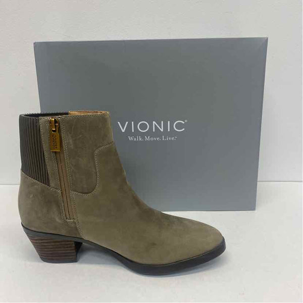 Vionic Shantelle Size 7 Women's Olive Green Solid Zip Up Booties