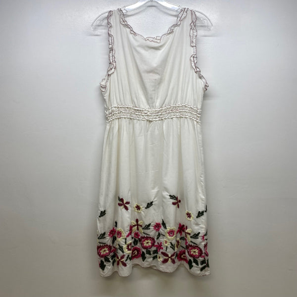 Max Studio Women's Size Xl White-Multicolor Embroidered Sleeveless Dress