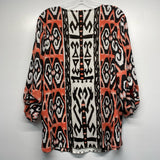 Chico's Size 2-L Women's Brown-Coral Pattern Tunic Long Sleeve Top