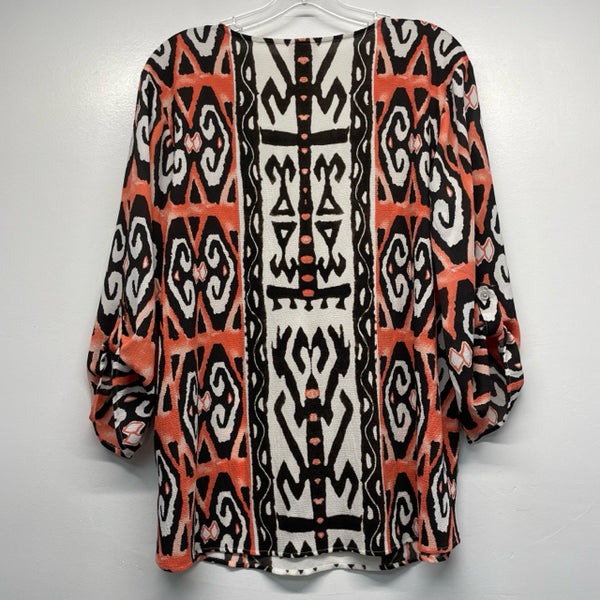 Chico's Size 2-L Women's Brown-Coral Pattern Tunic Long Sleeve Top