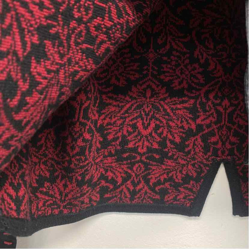 Icelandic Size L Women's Red-Black Pattern Button Up Sweater