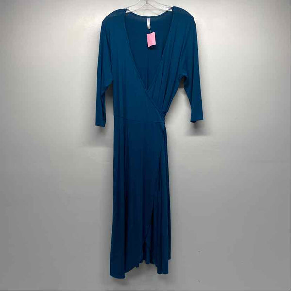 Sivana Size Xl Women's Teal Solid 3/4 Sleeve Maxi-Wrap Dress