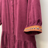 Johnny Was Size L Women's Burgundy Solid Maxi-Long Sleeve Dress