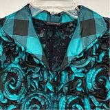 Samuel Dong Women's Size L Teal-Black Pattern Zip Up Jacket