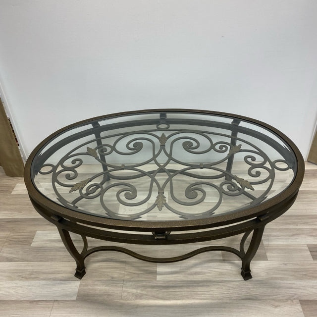 Oval Bronze Iron-Glass Coffee Table