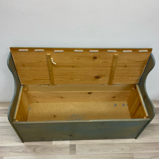 Hand Painted Blue-Multi Floral Wood Storage Bench
