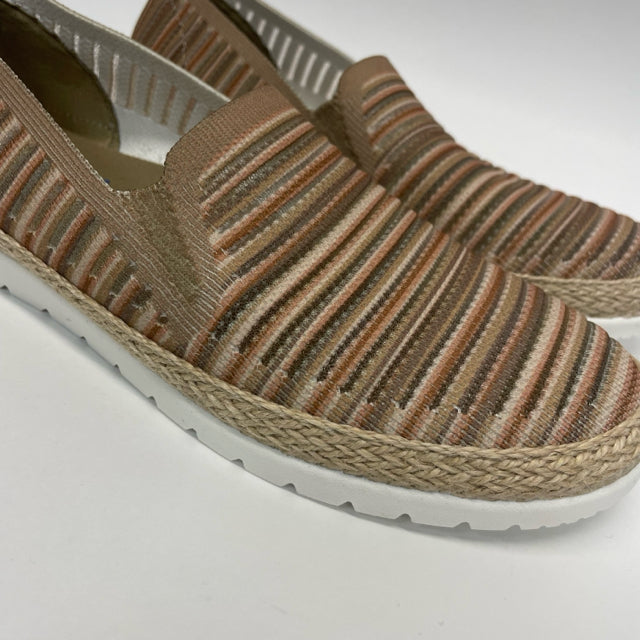 Bobs From Skechers Size 7.5 Women's beige- brown Stripe Slip On Shoes