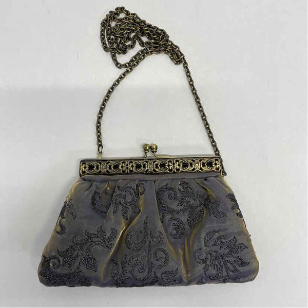 Franchi Gray-Gold Metallic Embroidered Evening Bag