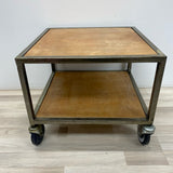 Handmade Industrial Tan Wood-Metal Rolling Table