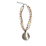 Carnelian, shell and pearls 3 chain strand necklace