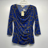 Michael Michael Kors Size S Women's Blue-Gold Print Cowl Neck Blouse